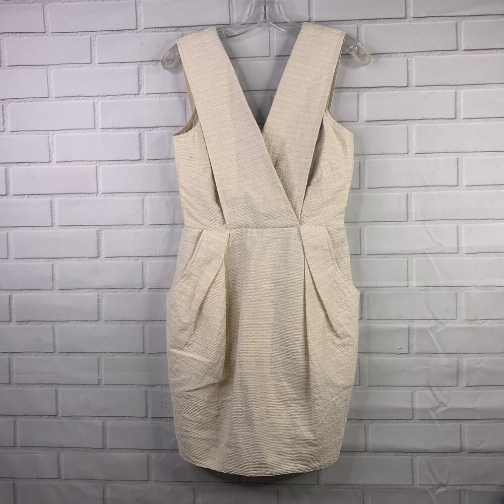 WHIT Cream Textured V-Neck Sheath Dress